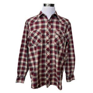 Outdoor Life Red Plaid Pearl Snap Western Shirt  100% Cotton Mens L Large
